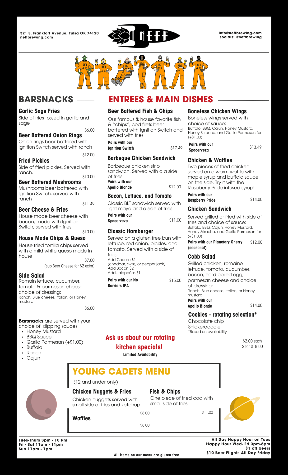 Neff Brewing Taproom Food menu