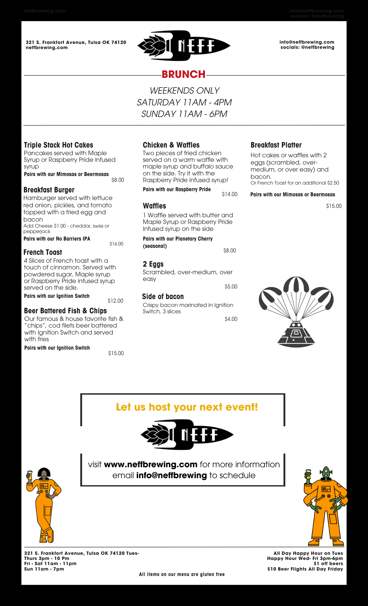 Neff Brewing Taproom Food menu Tulsa OK